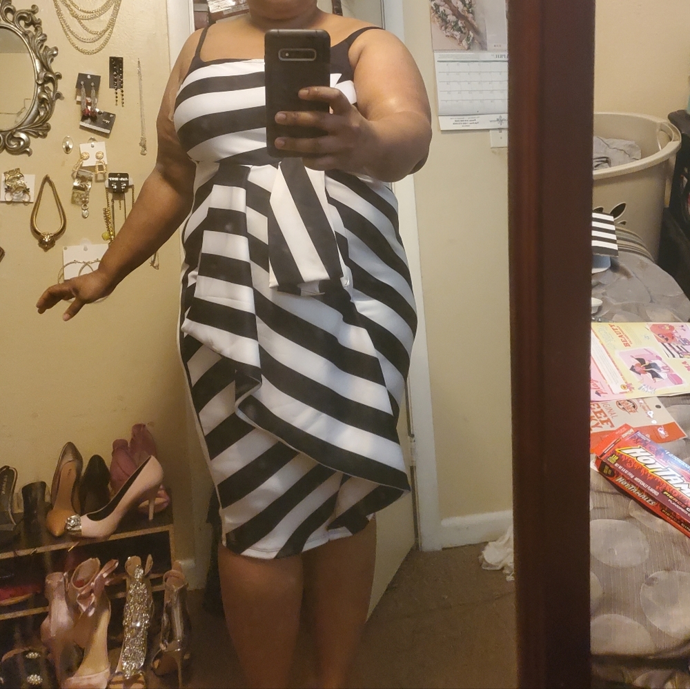 Black and white striped dress